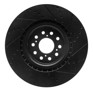 Acura Integra Brake Rotor (1) - Front Left - R1 Concepts - Drilled & Slotted - Black - `17-`25